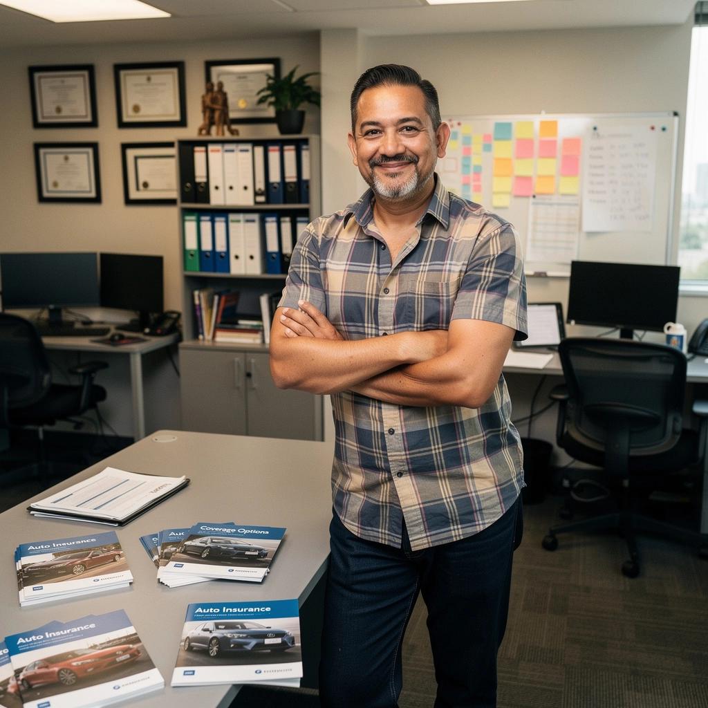 Kierowca analizujący ofertę ubezpieczenia w biurze.